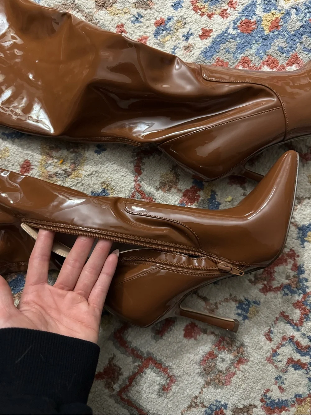 Brown Patent Over-the-Knee Stiletto Boots - Women's
